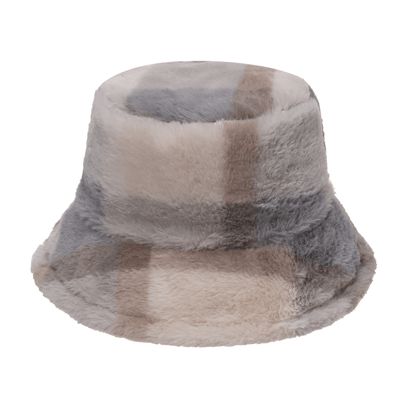 Plaid Fisherman Hat For, Korean Version of Rabbit Fur Plush Travel Warm All-Match - MRSLM
