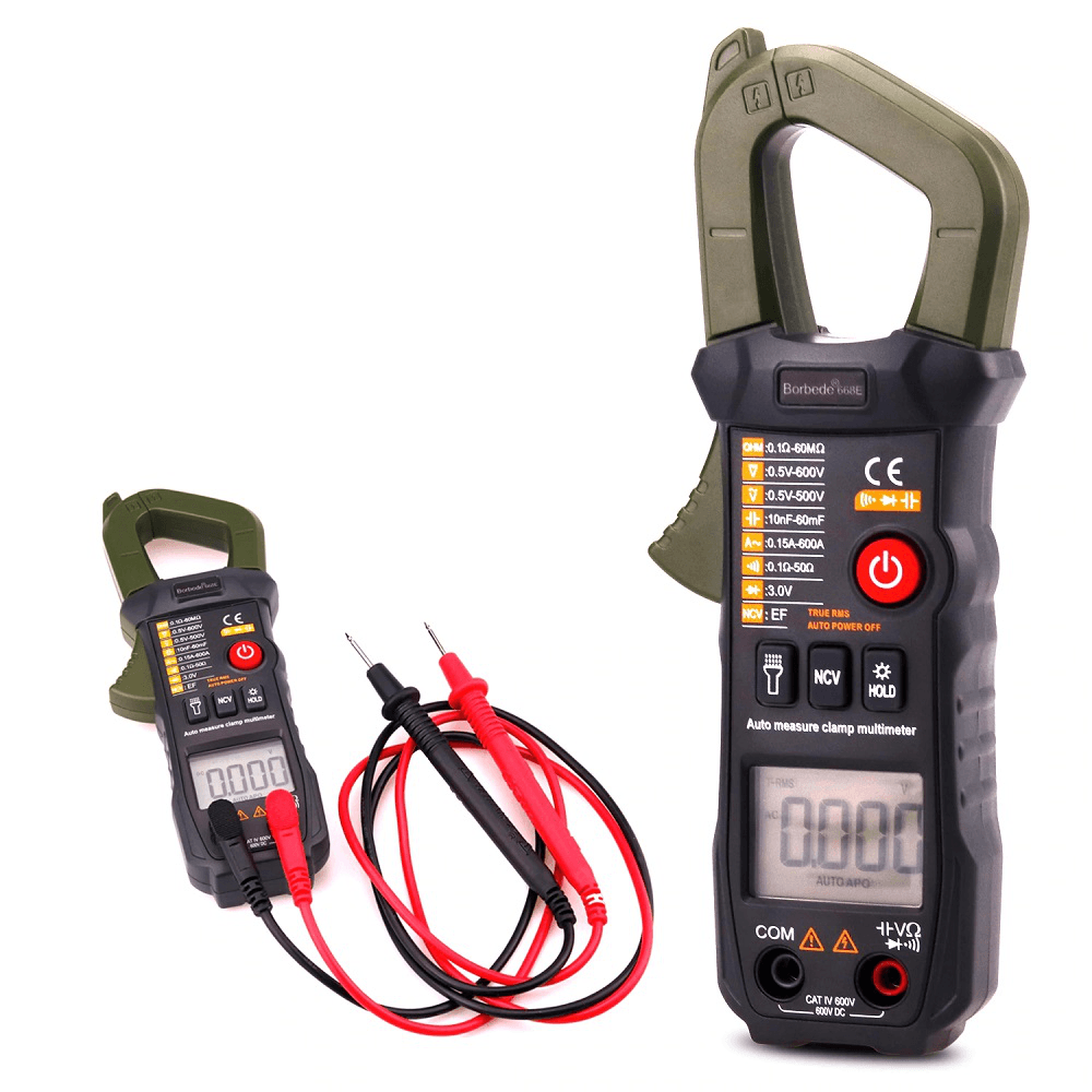 Borbede Digital Clamp Meter Multimeter Automatic Identification 6000 Counts DC AC Resistance Capacitance Diode NCV Tester Mini - MRSLM