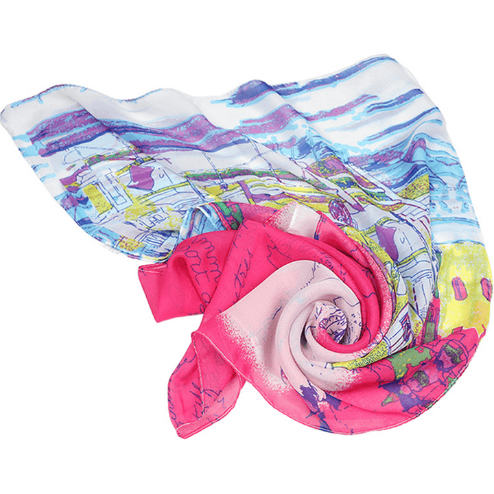 Women'S Georgette Silk Soft Scarves Shawl High Quality Oil Painting Print Long Scarf - MRSLM