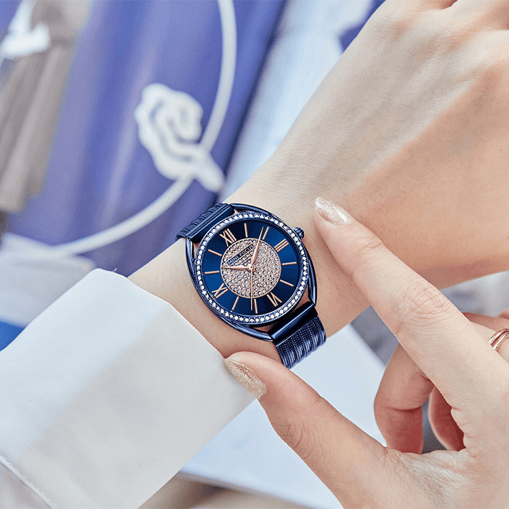 MINI FOCUS 0425L Casual Elegant Rhinestones Decoration Dial 3ATM Waterproof Women Wrist Watch Quartz Watch - MRSLM