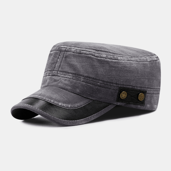 Men Made-Old Denim Stars Rivet Pattern Breathable Sunvisor Military Hat Flat Hat Peaked Cap - MRSLM