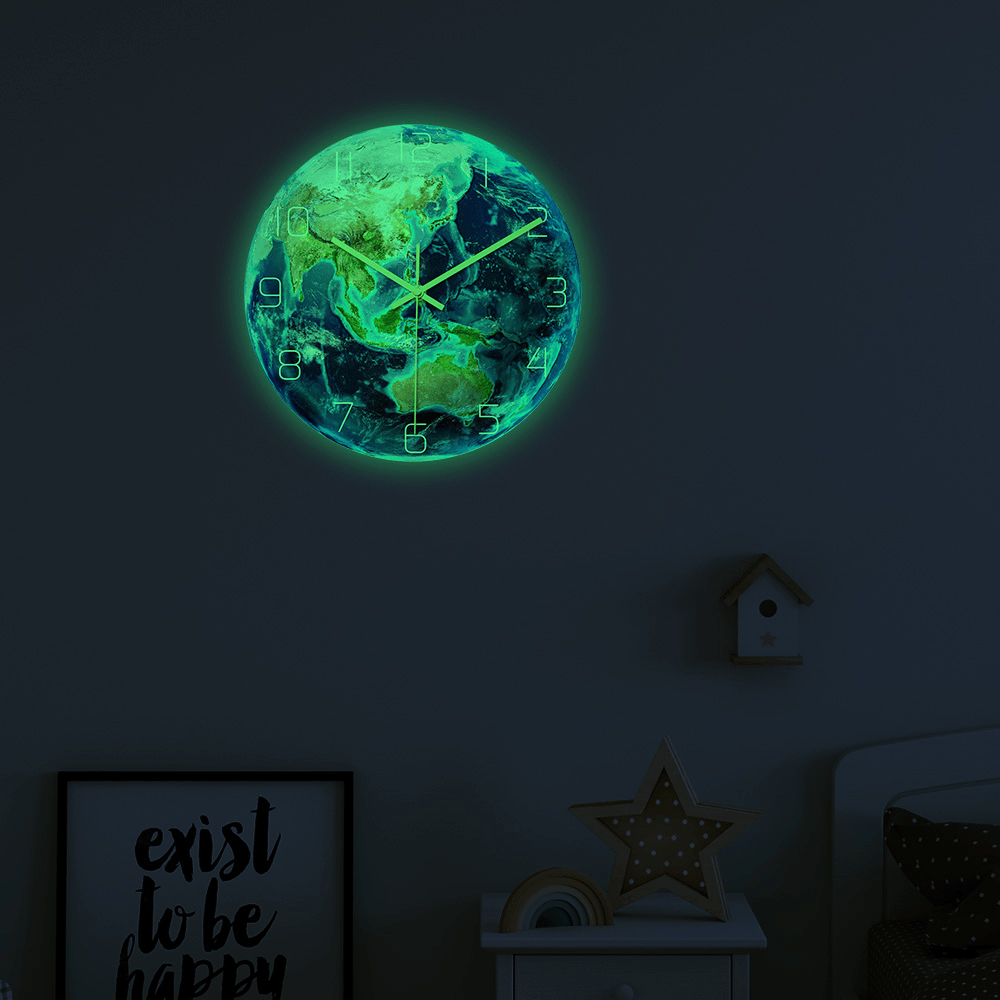 CC087 Creative Asia Luminous Earth Wall Clock Mute Wall Clock Quartz Wall Clock for Home Office Decorations - MRSLM