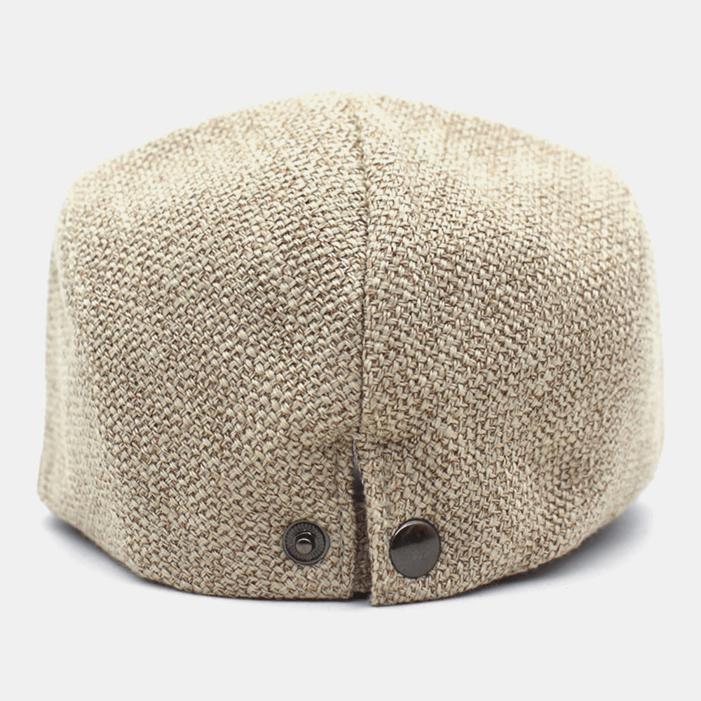 Men Cotton Linen Solid Color Retro Casual Sunshade Forward Cap Beret Cap Flat Cap Painter Hat - MRSLM