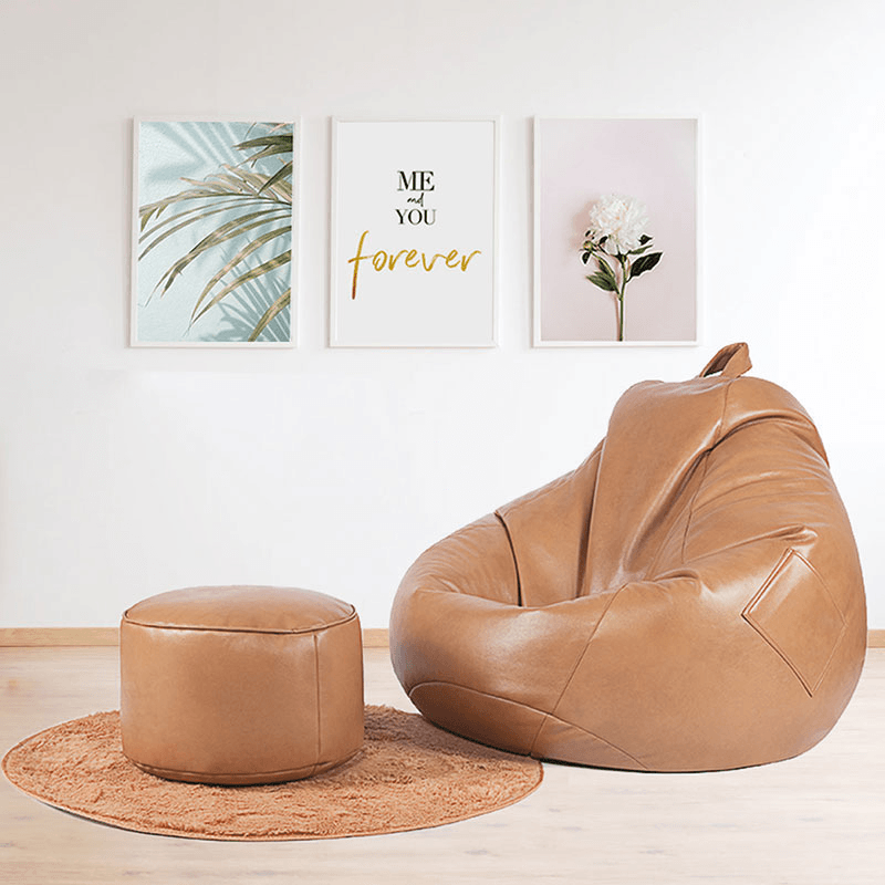 PU Leather Bean Bag Cover Lazy Sofa Couch Bean Bag High-End Version 3 Color Handle Easy to Move - MRSLM