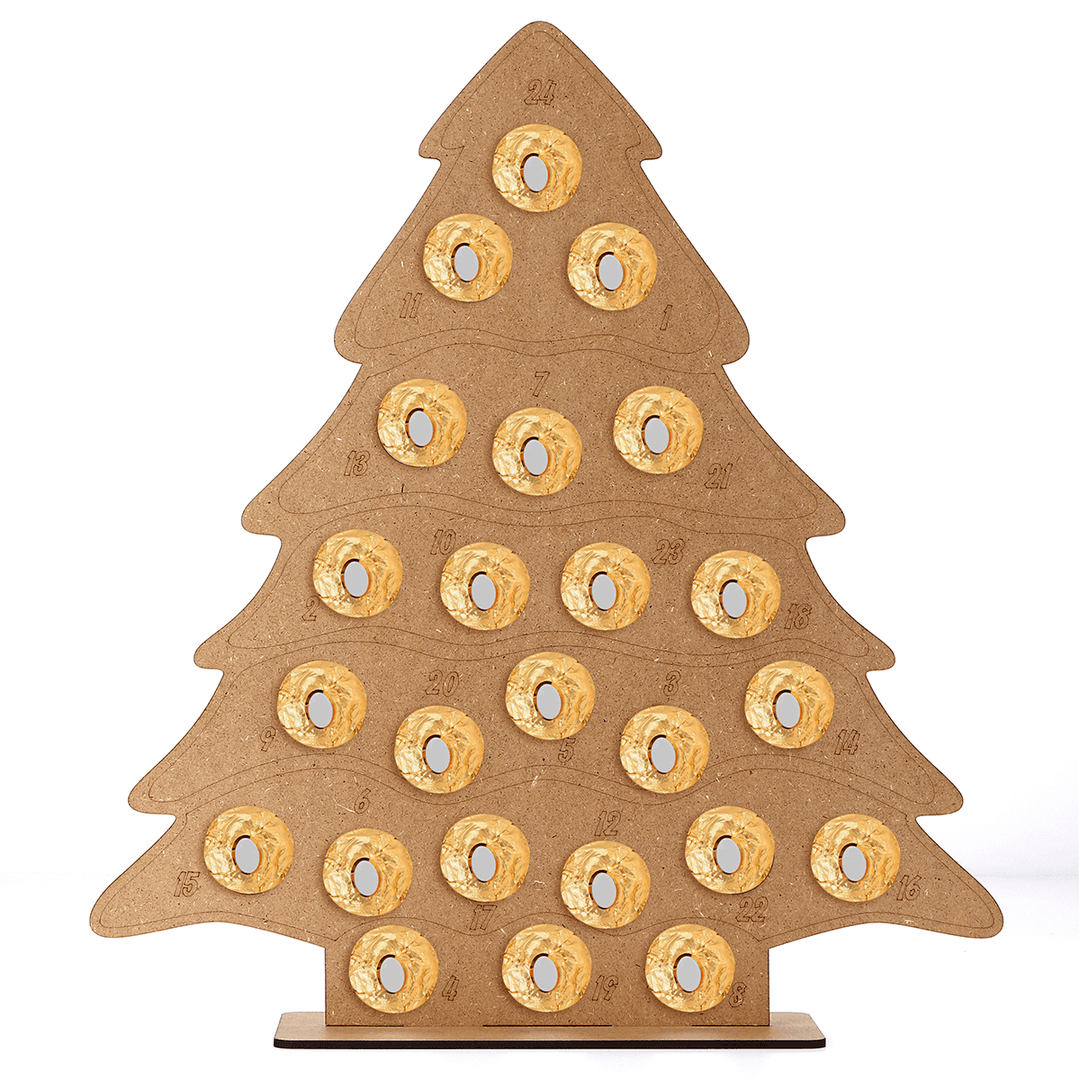 MDF Wooden Christmas Advent Calendar Christmas Tree Decoration Fits 24 Circular Chocolates Candy Stand Rack - MRSLM