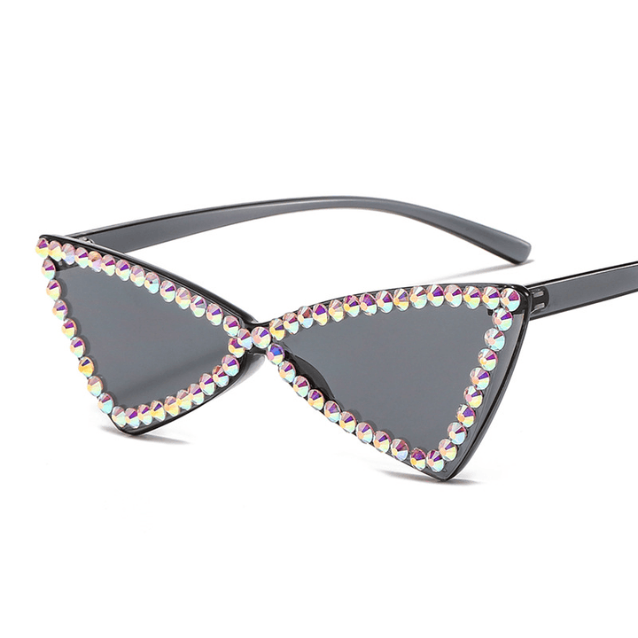 Retro Triangle Rimless Glasses Rhinestone Sunglasses Ladies Cat Eye Sunglasses - MRSLM