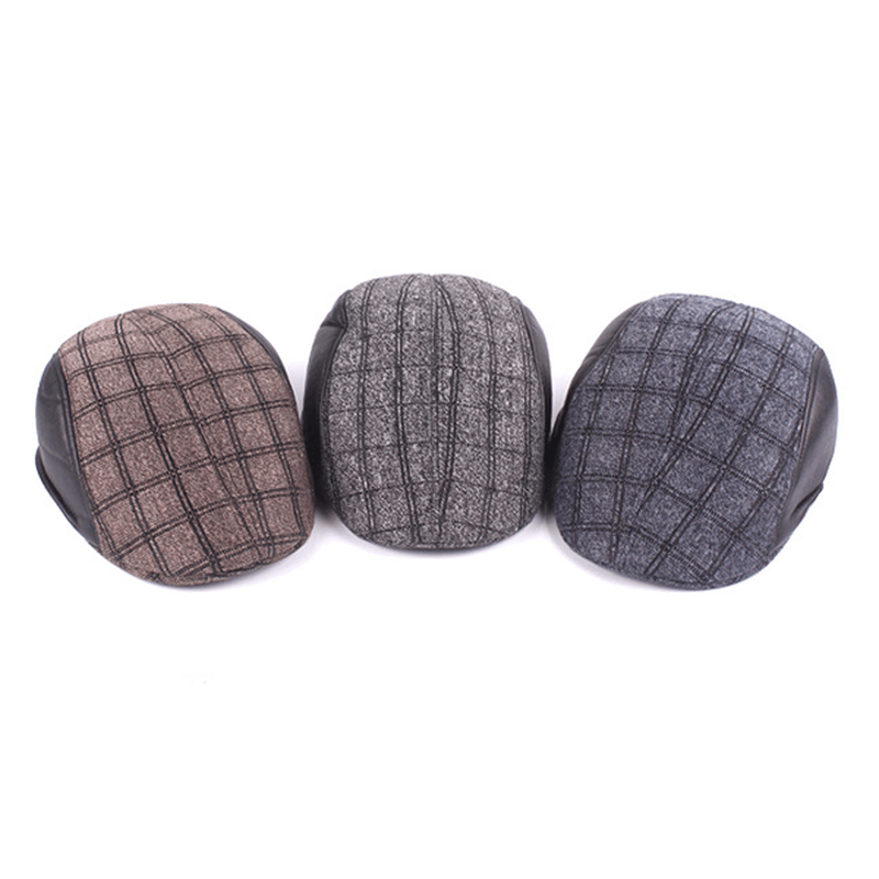 Mens Vintage Grid Casual Patchwork Beret Caps - MRSLM