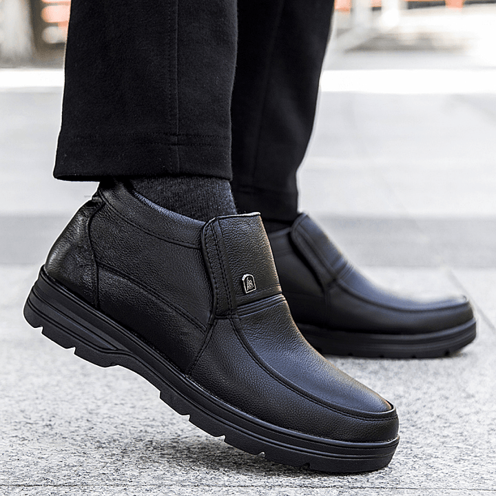 Men Comfy Waterproof Non Slip Warm Soft Business Casual Ankle Boots - MRSLM