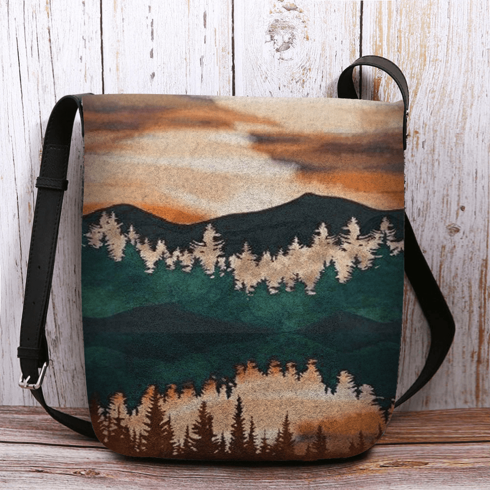 Women Felt Mountain Treetop Print Pattern Casual Outdoor Shoulder Bag Crossbody Bag - MRSLM