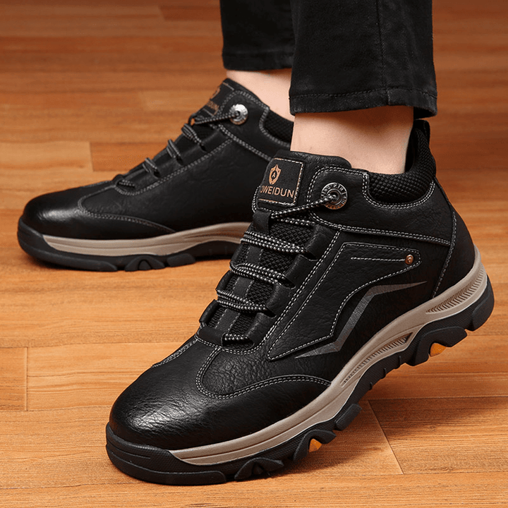 Men Cowhide Leather Soft Sole Warm Lined Padded Comfy Lace up Casual Sports Shoes - MRSLM