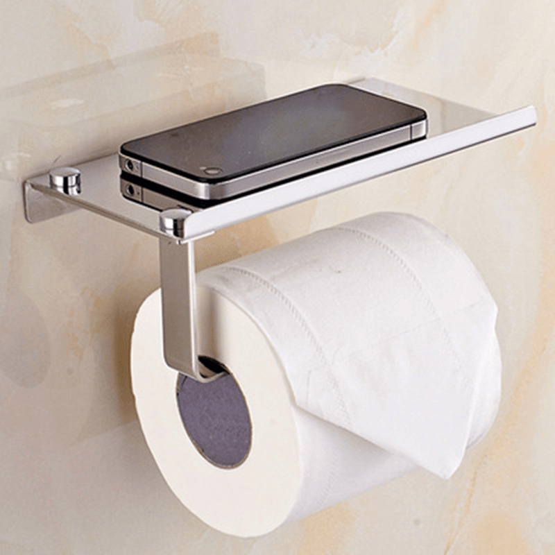 Wall Mounted Bathroom Toilet Paper with Phone Holder Rack Tissue Roll Stand Home - MRSLM