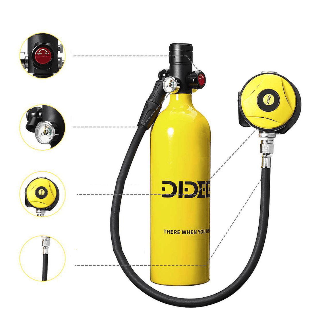 DIDEEP X4000Plus 1L Scuba Diving Cylinder Set Mini Oxygen Tank Respirator Snorkel Tube Anti-Fog Diving Goggles Adapter Air Pump - MRSLM