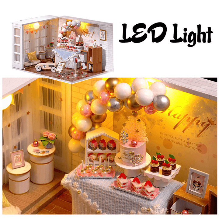 1:32 Wooden DIY Doll House Miniature Kits Handmade Assemble Toy with Furniture LED Light for Gift Collection Home Decor - MRSLM