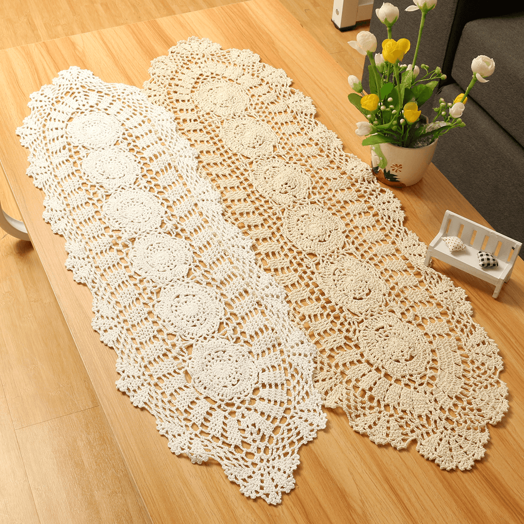 Vintage Handmade Table Runner Crochet Hollow Lace Cotton Desktop Decoration - MRSLM