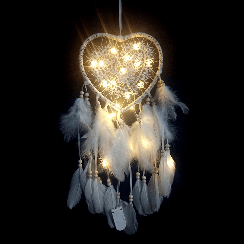 LED Light Dreamcatcher Feather Bedroom Heart Shape Bedroom Home Decoration Livingroom Dreamcatcher Gift Decorations - MRSLM