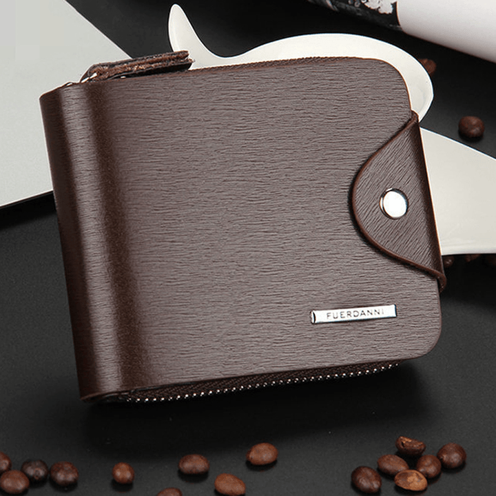 Men PU Leather Minimalist Zipper Wallet Multifunctional Multicard Card Holder - MRSLM