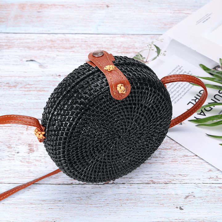 2L Straw Bag Rattan Woven Crossbody Beach Bag Handbag Outdoor Travel - MRSLM