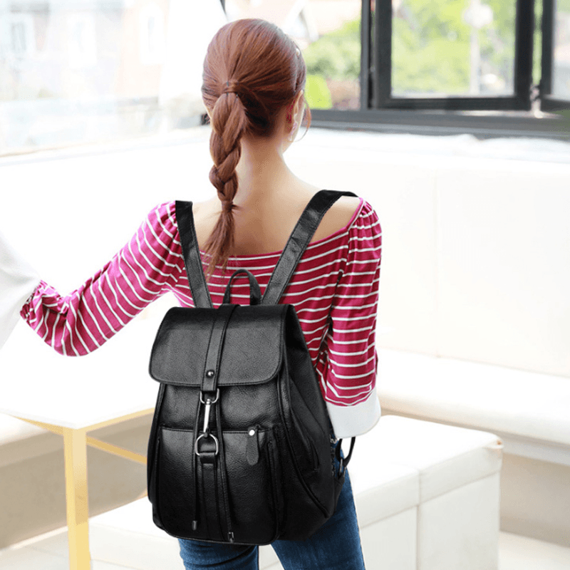 Soft PU Leather Backpack Ladies Casual Shoulder Bag Outdoor Hunting Travel Rucksack - MRSLM