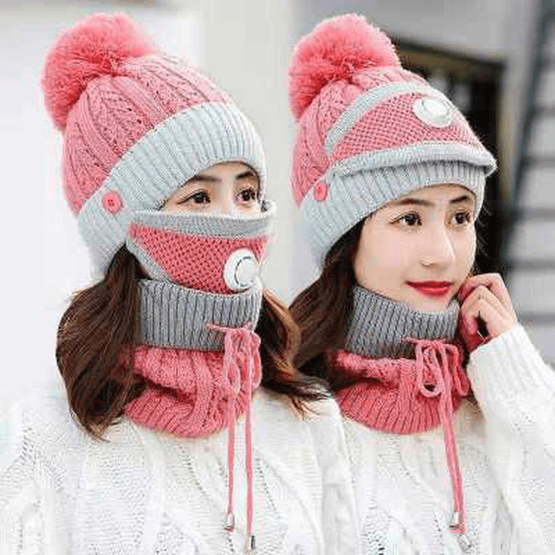 BIKIGHT Cotton Knit Windbreak Winter Warmth Cute Riding Protection Suit Bicycle Caps Bike Skiing Camping Winter Hat Scarf Mask Suit - MRSLM