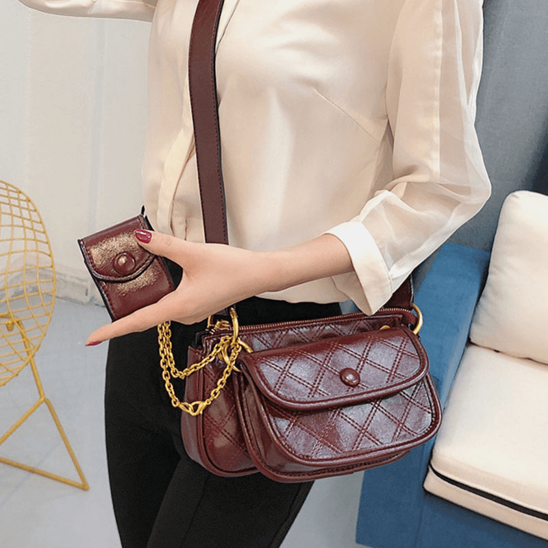 Women Fashion 3Pcs Argyle Solid Shoulder Bag Crossbody Bag - MRSLM