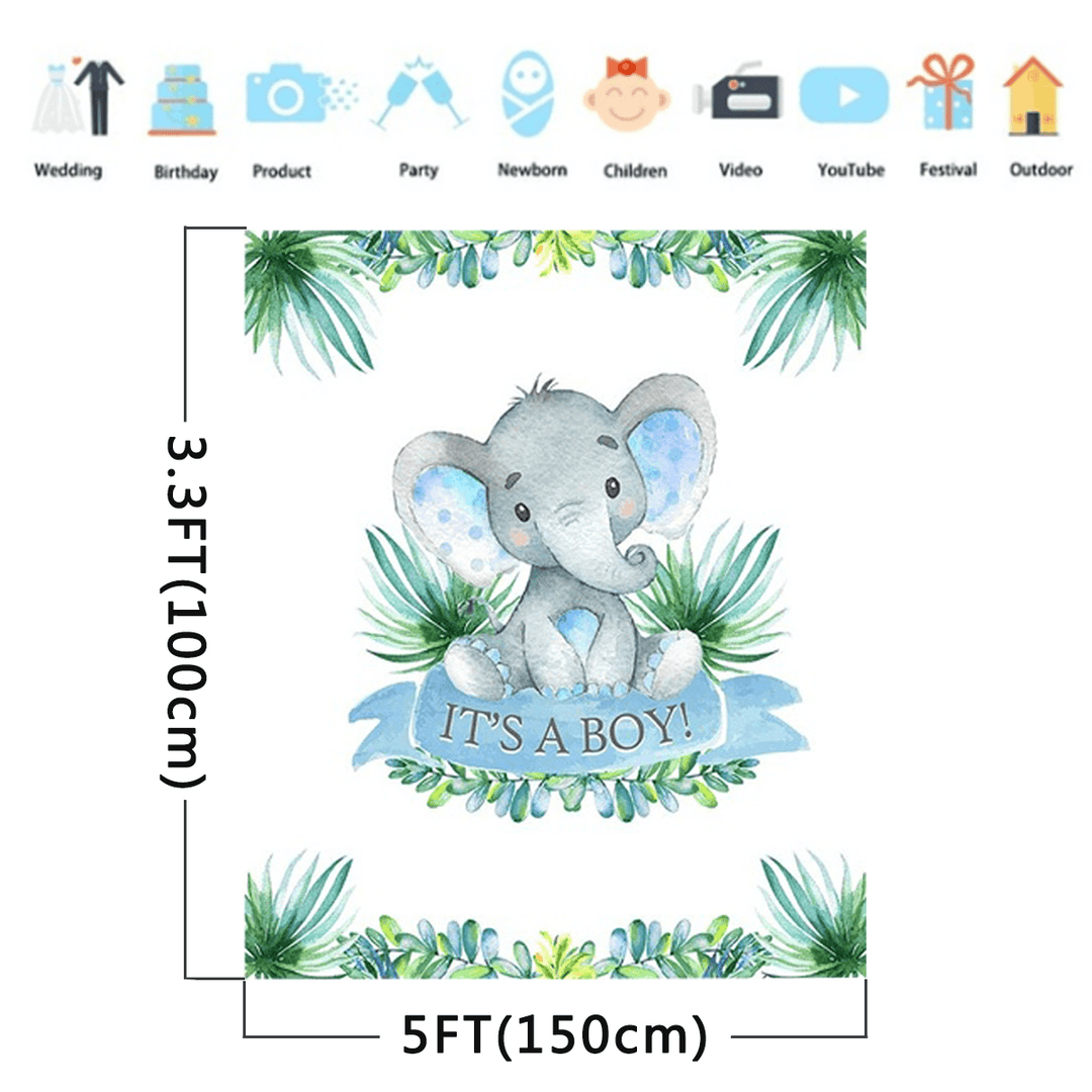 2 Types Cute Elephant Shower Backdrop Birthday Party Baby Photography Background Cloth Studio Props - MRSLM