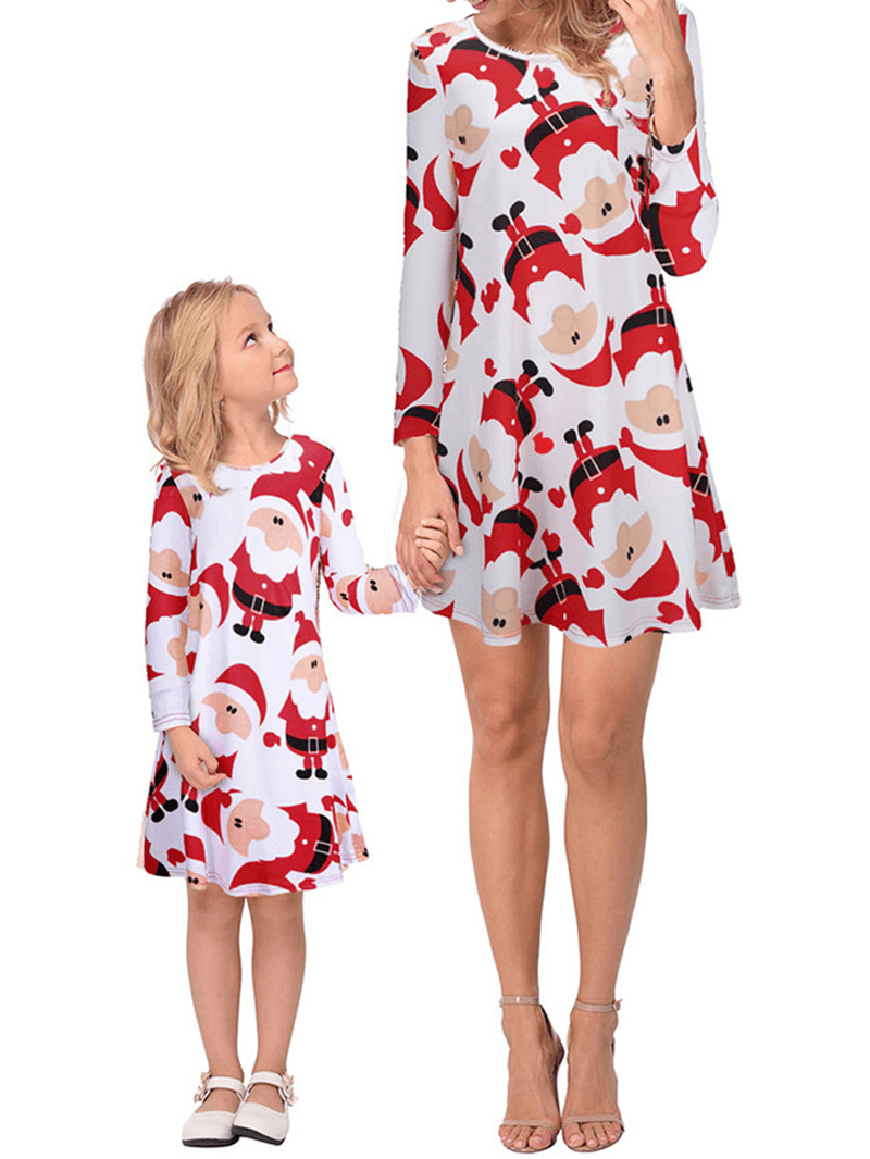 Women Christmas Snowman Print Parent-Child Dress - MRSLM