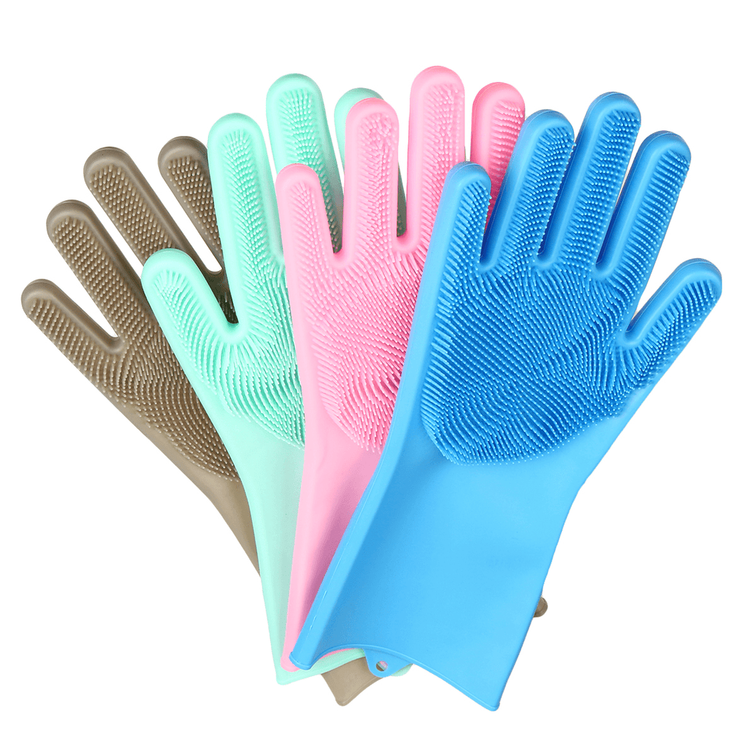 2 Pcs Magic Scrubber Silicone Gloves Pet Kitchen Dishwashing Cleaning Product - MRSLM