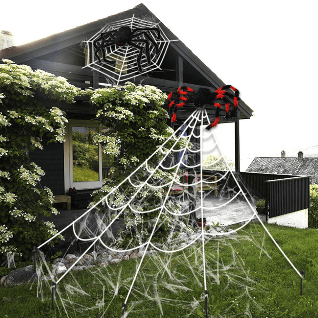 Halloween Giant Garden Spiders Web with 5 Ground Stakes Party Decoration - MRSLM