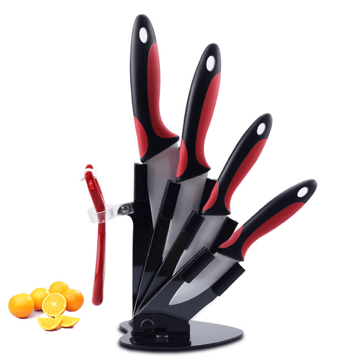 MYVIT Acrylic Black Knife Holder for 3" 4" 5" 6" Knife + Peeler Knife Blocks Stand for Ceramic Knife Set - MRSLM