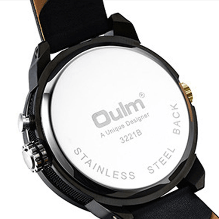 OULM 3221B Dual Time Zone Big Dial Creative Watch Unique Design Men Quartz Watches - MRSLM