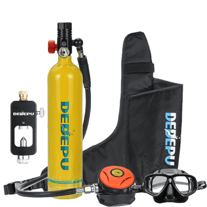 DEDEPU Snorkeling Diving Equipment Set 1L Scuba Diving Tank Oxygen Cylinder with Dive Respirator Snorkel Mask Underwater Sport Accessories - MRSLM