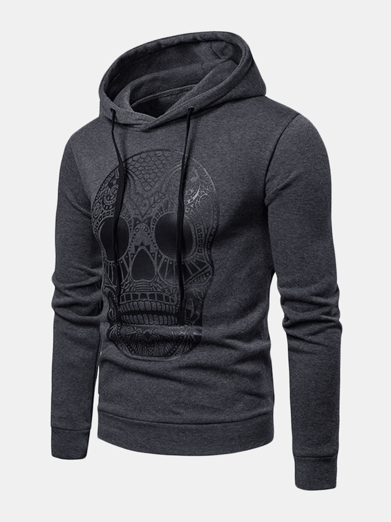 Mens Casual Drawstring Skull Print Hoodies - MRSLM