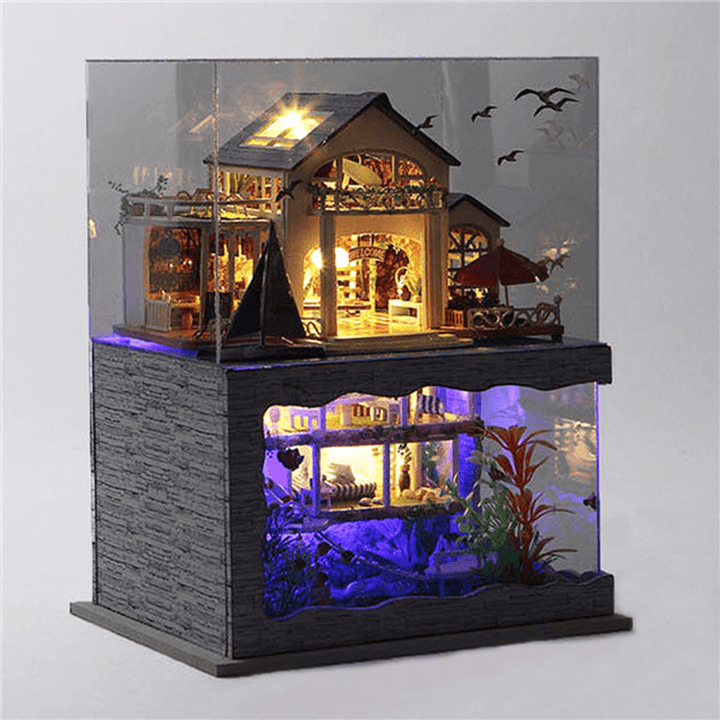 T-Yu Hawaii Villa DIY Dollhouse Miniature Model Doll House with Light Cover Extra Gift Decor Collection Toy - MRSLM