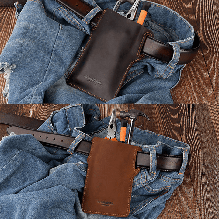 Men EDC Genuine Leather 6.5 Inch Phone Holder Sleeve Case Waist Belt Bag - MRSLM