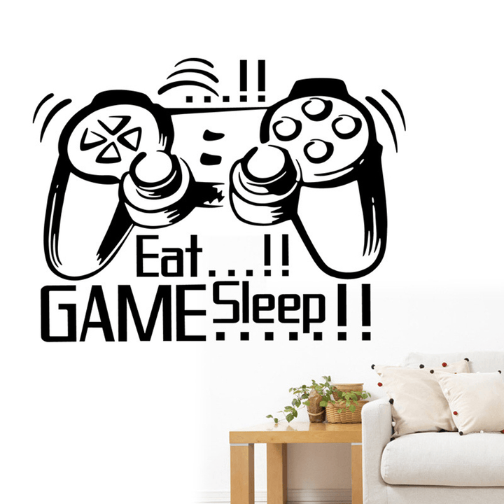 Creative Art Game Handle Wall Stickers "EAT SLEEP GAME" Black Vinyl Removable Printed Game Lovers Bedroom Wall Stickers Hot Play Game Handle Living Room Bedroom Personality Decoration Wall Stickers - MRSLM