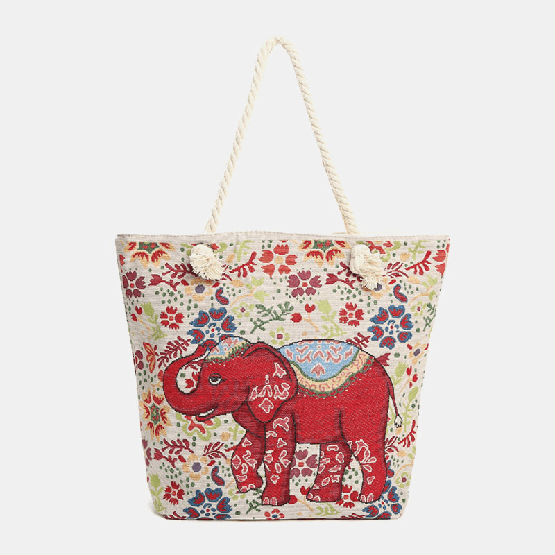 Women Elephant Printed Large Capacity National Tote Handbag - MRSLM