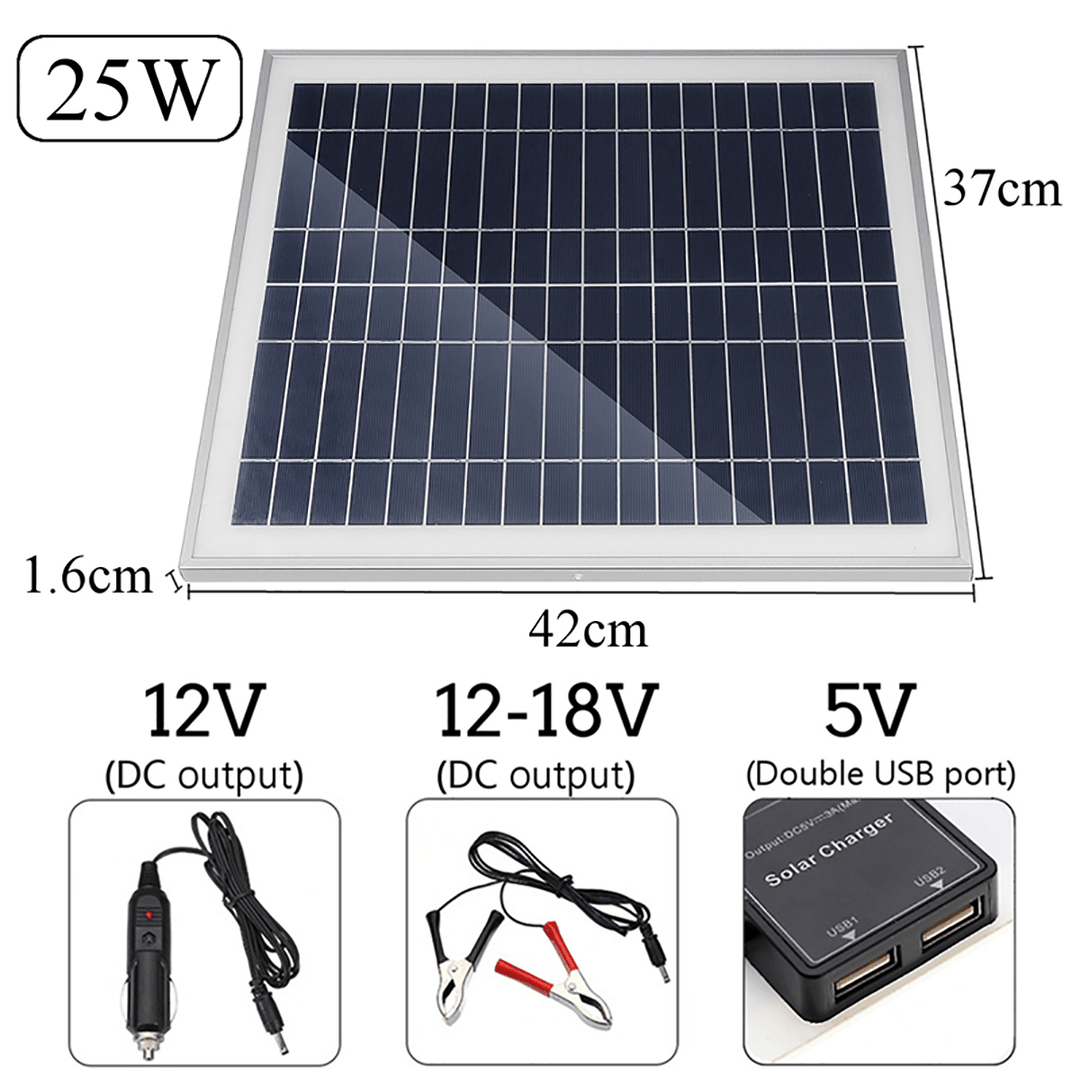 25W Portable Solar Panel Kit DC USB Charging Double USB Port Suction Cups Camping Traveling - MRSLM