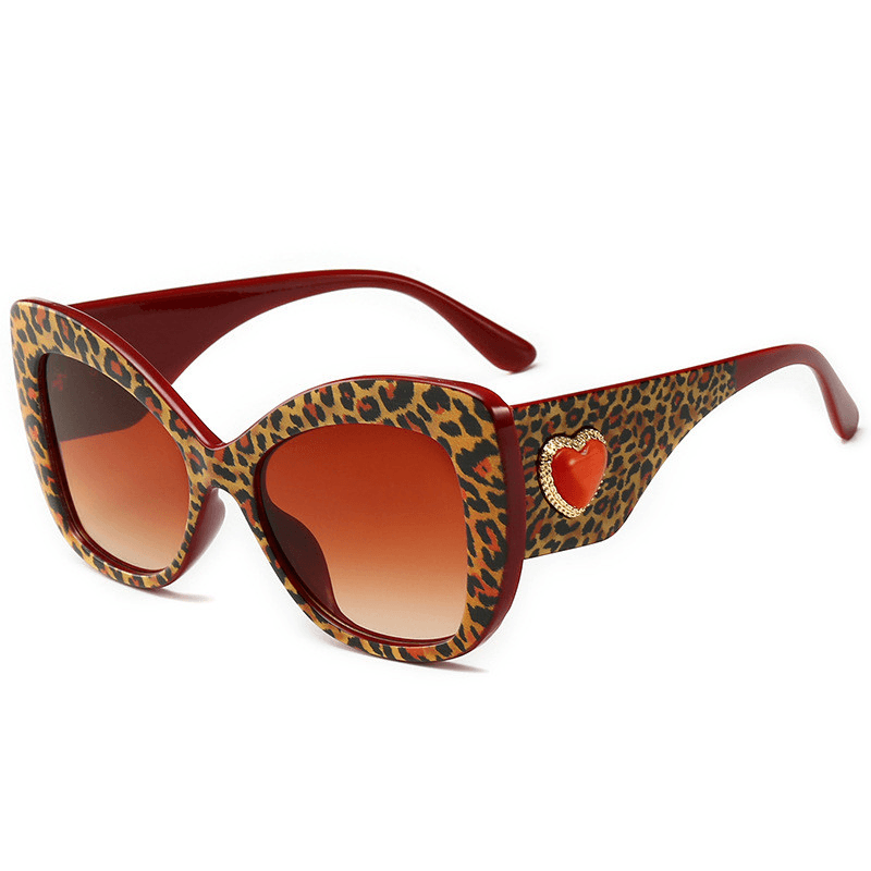 Leopard Print Trendy Big Frame Sunglasses, Personalized Cat-Eye Love Sunglasses - MRSLM