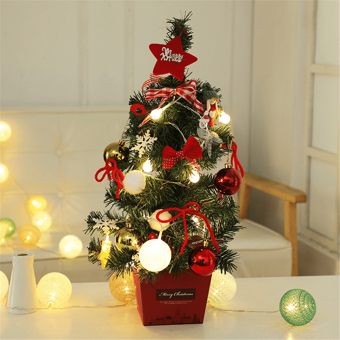 Mini Christmas Tree Desktop with Lights 50CM Golden and Red Christmas Tree Set - MRSLM