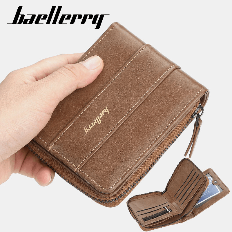 Baellerry Men Faux Leather Zipper Wallet Three-Fold Creative Driving License Card Holder - MRSLM