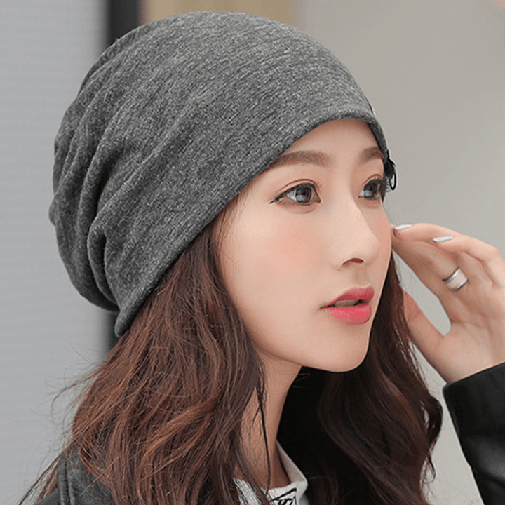 Women Cotton Keep Warm Outdoor Winter Fashion Casual Solid Double Beanie Knitted Hat - MRSLM