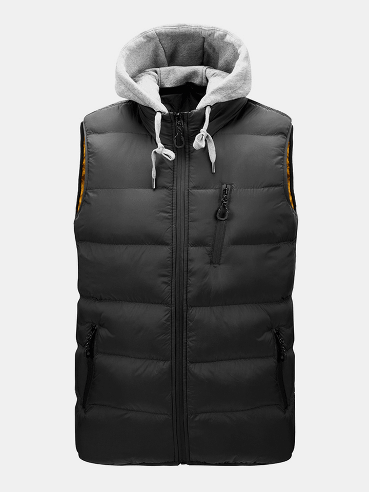 Mens Solid Color Zipper Detachable Hooded Warm Padded Gilet Vests - MRSLM