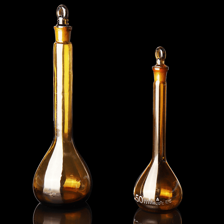 10/25/50/100/250Ml Brown Glass Flat Bottom Volumetric Flask with Cork Lab Glassware Kit - MRSLM