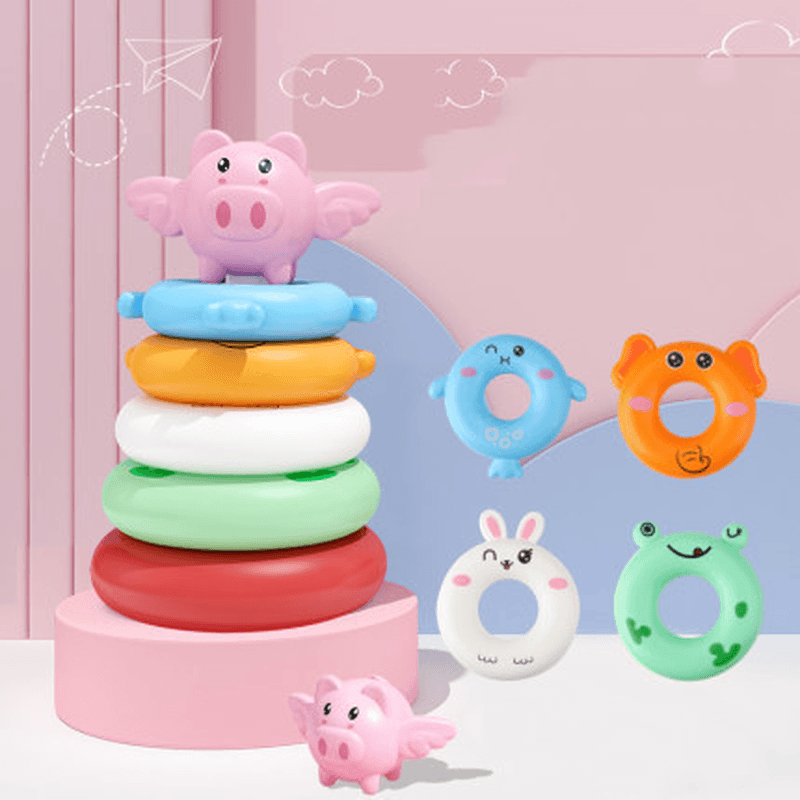 Toy Children'S Baby Puzzle Early Education Rainbow Set Animal Ring - MRSLM