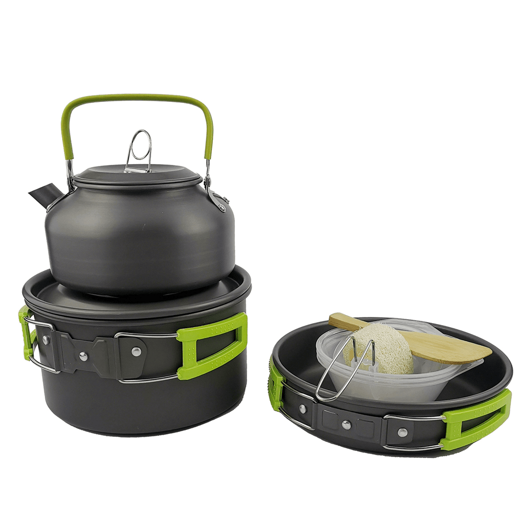 9PCS Aluminum Alloy Camping Pot Cookware Pans Kettle Set Portable Outdoor Camping Cookware - MRSLM