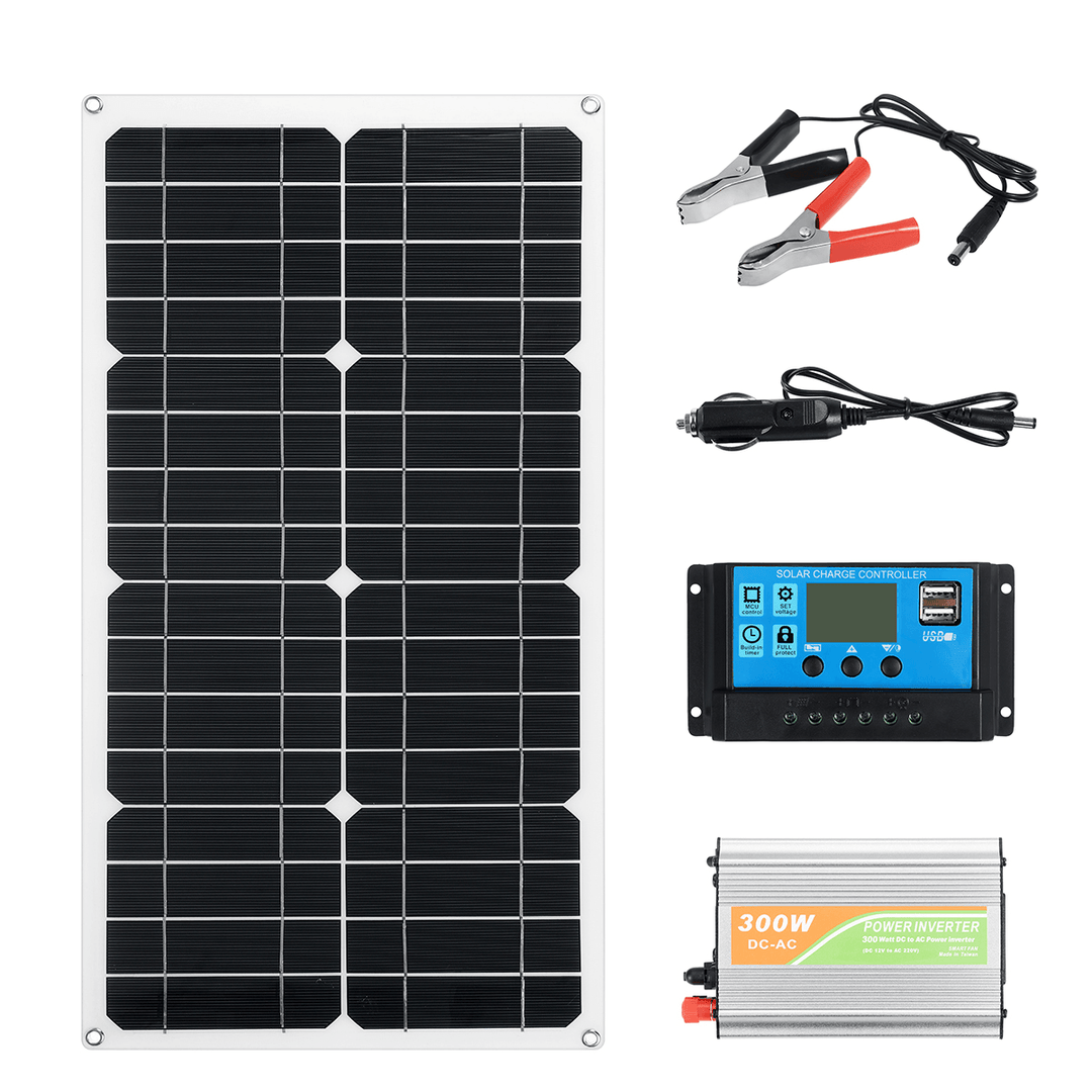 18V Solar Power System Solar Panel Battery Charger 300W Inverter 10A Controller Kit - MRSLM