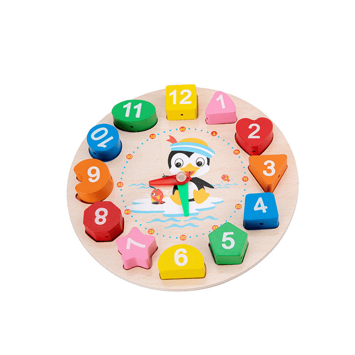 Wooden Digital Clock Beaded Toy Shape Matching Hand Grasping Board Multifunctional - MRSLM