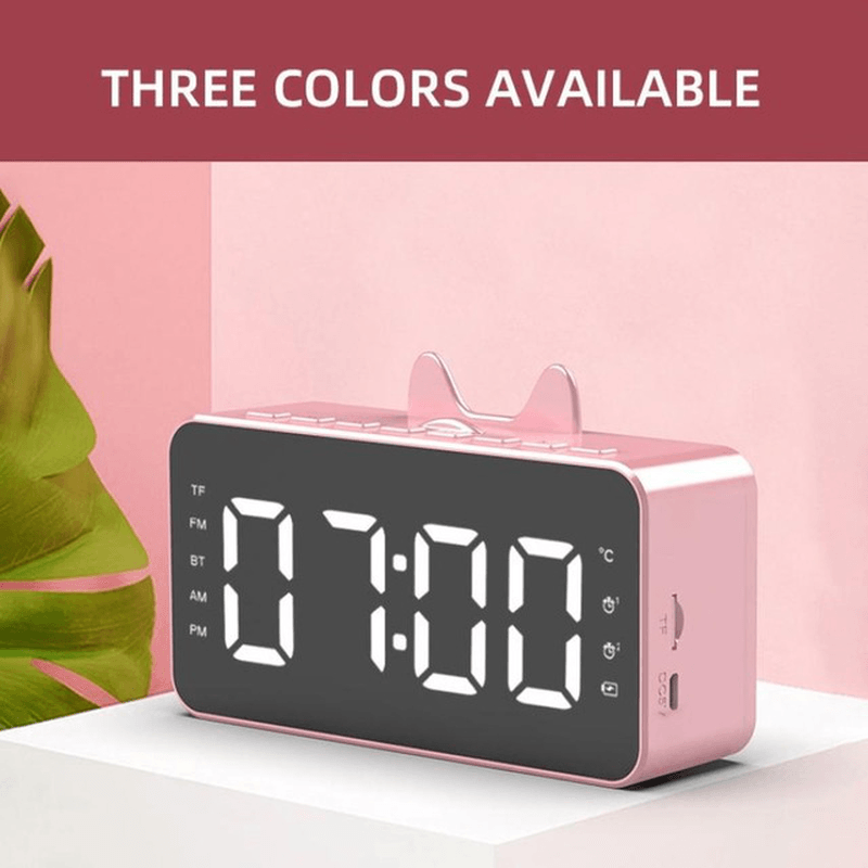 Q9 FM Radio Clock Mirror Bluetooth Speaker Dual Alarm Thermometer Phone Holder Card Multi-Function Audio HD Screen Smart Speaker - MRSLM