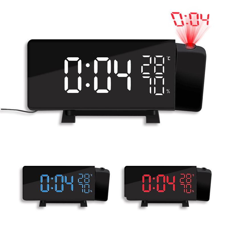 TS-5210 Thermometer Hygrometer Digital Clock 3 Color Projection LED Switch Display Time Clock Temperature Humidity FM Radio - MRSLM