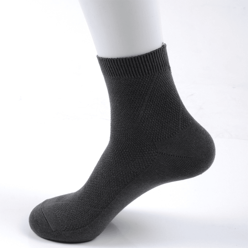 Mens Solid Color Cotton Mesh Breathable Business Casual Short Tube Socks - MRSLM